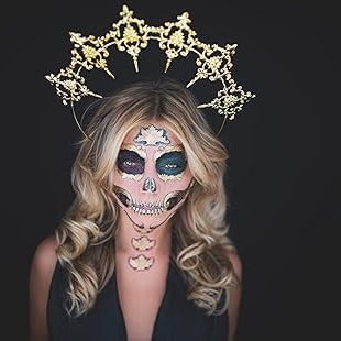 2 x Dia de los Muertos Face Halloween Temporary Tattoo, Day of the Death Sugar Skull