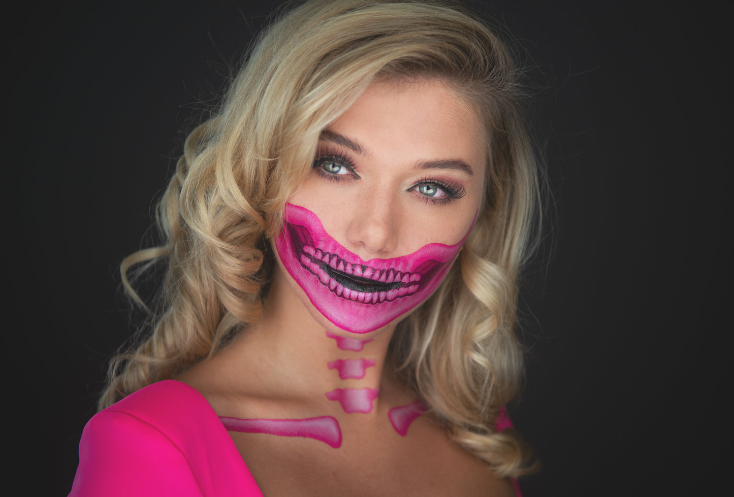 2 x Fantastic Plastic pink Skull Face, Temporary Tattoo, Halloween Costume for Women and Men, Adult