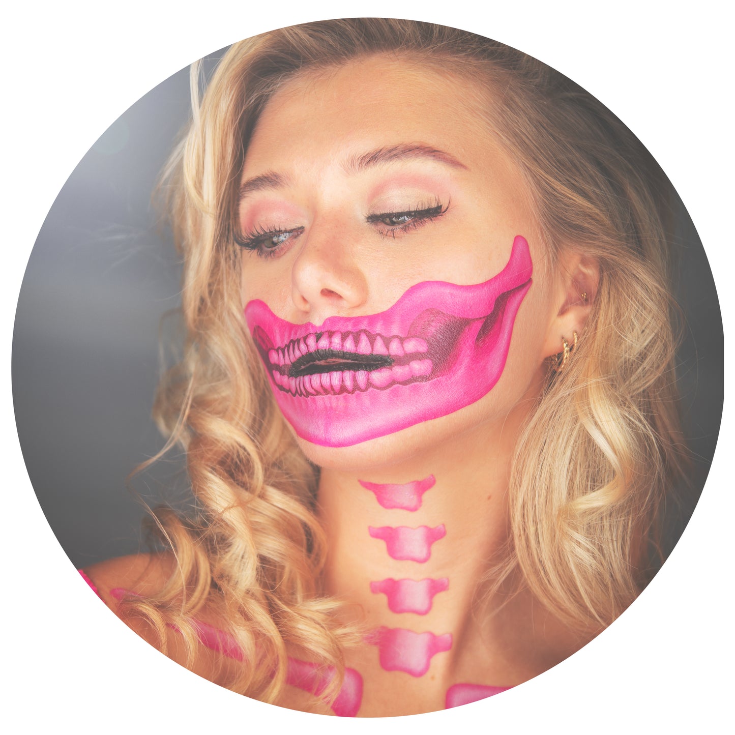 2 x Fantastic Plastic pink Skull Face, Temporary Tattoo, Halloween Costume for Women and Men, Adult