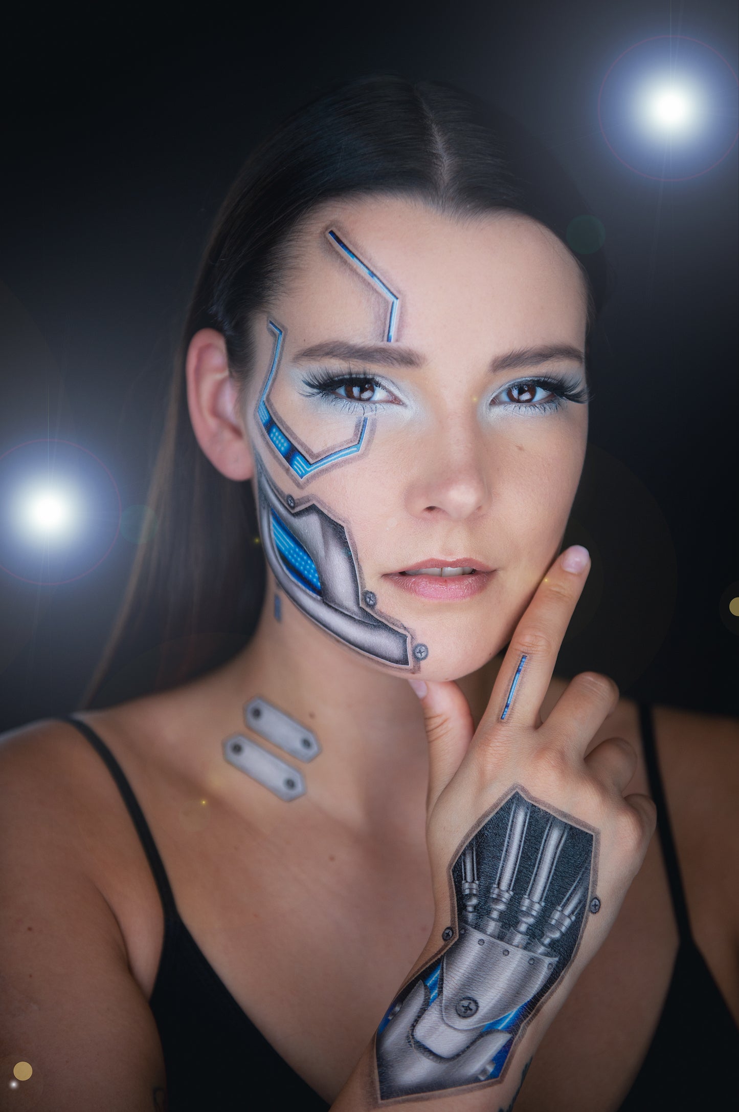 2 x  Death Metal Cyborg Temporary Tattoo, Halloween Costume for Women and Men, Adult, Glow in the Dark