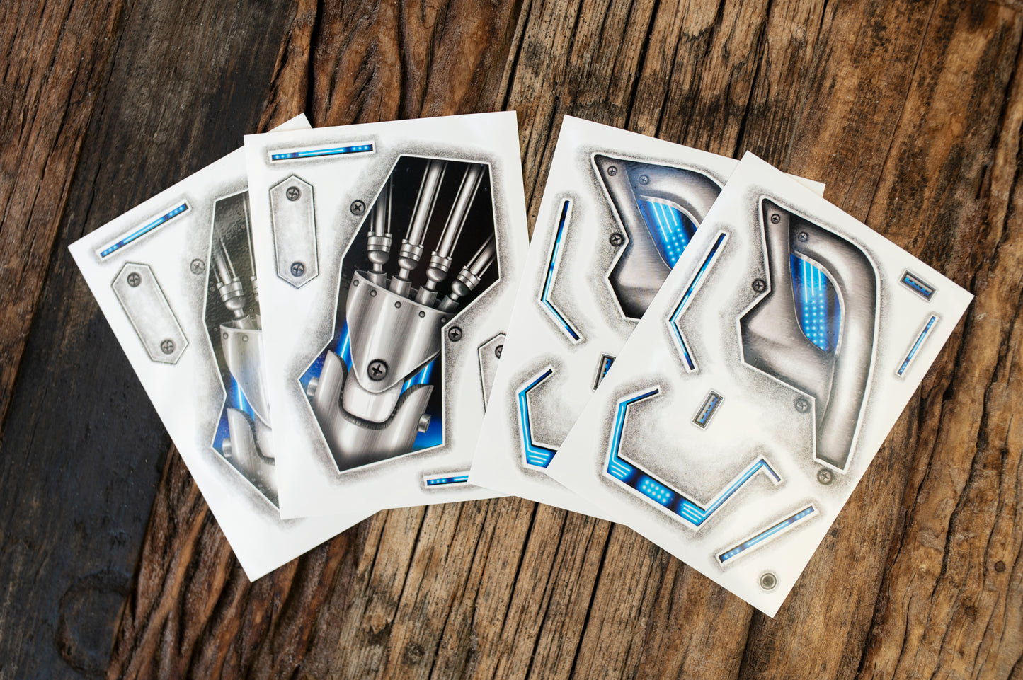 2 x  Death Metal Cyborg Temporary Tattoo, Halloween Costume for Women and Men, Adult, Glow in the Dark