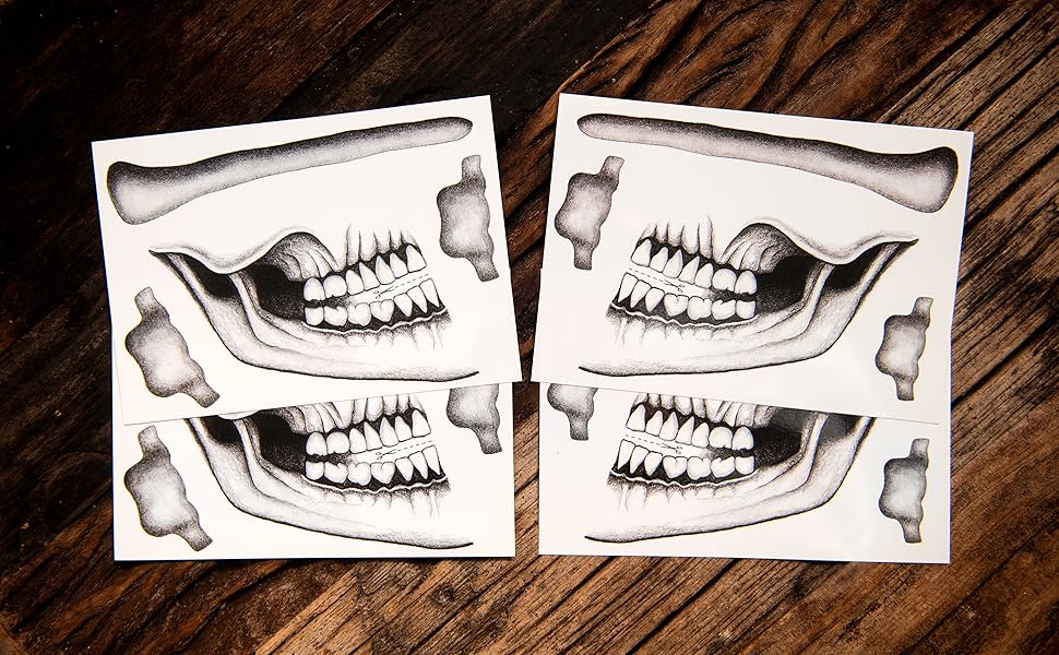 2 x Classic Skull Temporary Tattoo Halloween Costume for Men and Women, Adult, Face Sticker
