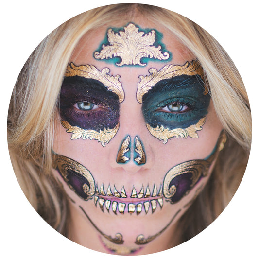 2 x Dia de los Muertos Face Halloween Temporary Tattoo, Day of the Death Sugar Skull