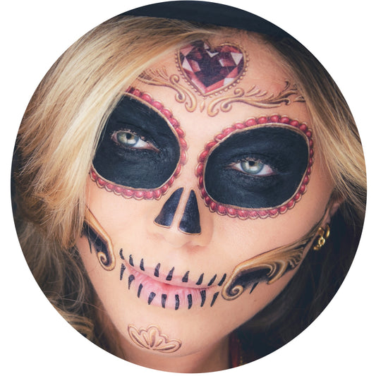 2 x Sugar Skull Face Halloween Temporary Tattoo, Dia de los Muertos