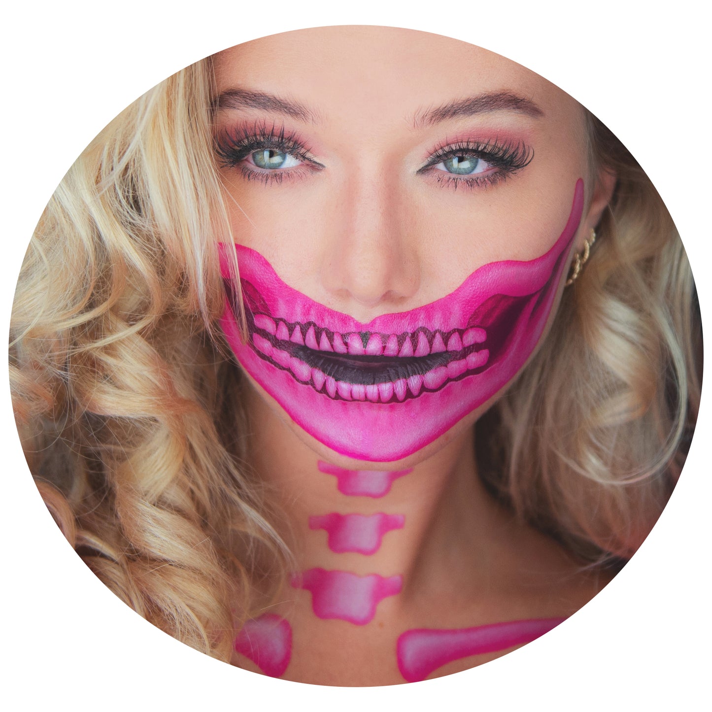 2 x Fantastic Plastic pink Skull Face, Temporary Tattoo, Halloween Costume for Women and Men, Adult