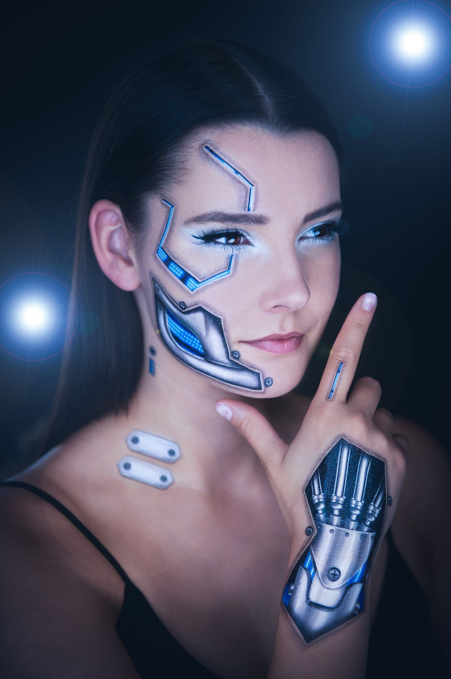 2 x  Death Metal Cyborg Temporary Tattoo, Halloween Costume for Women and Men, Adult, Glow in the Dark