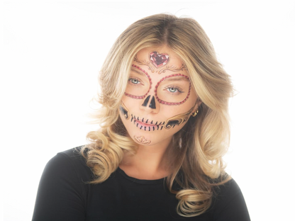 2 x Sugar Skull Face Halloween Temporary Tattoo, Dia de los Muertos