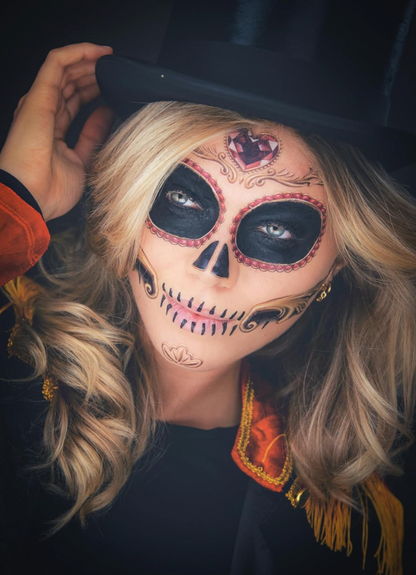 2 x Sugar Skull Face Halloween Temporary Tattoo, Dia de los Muertos