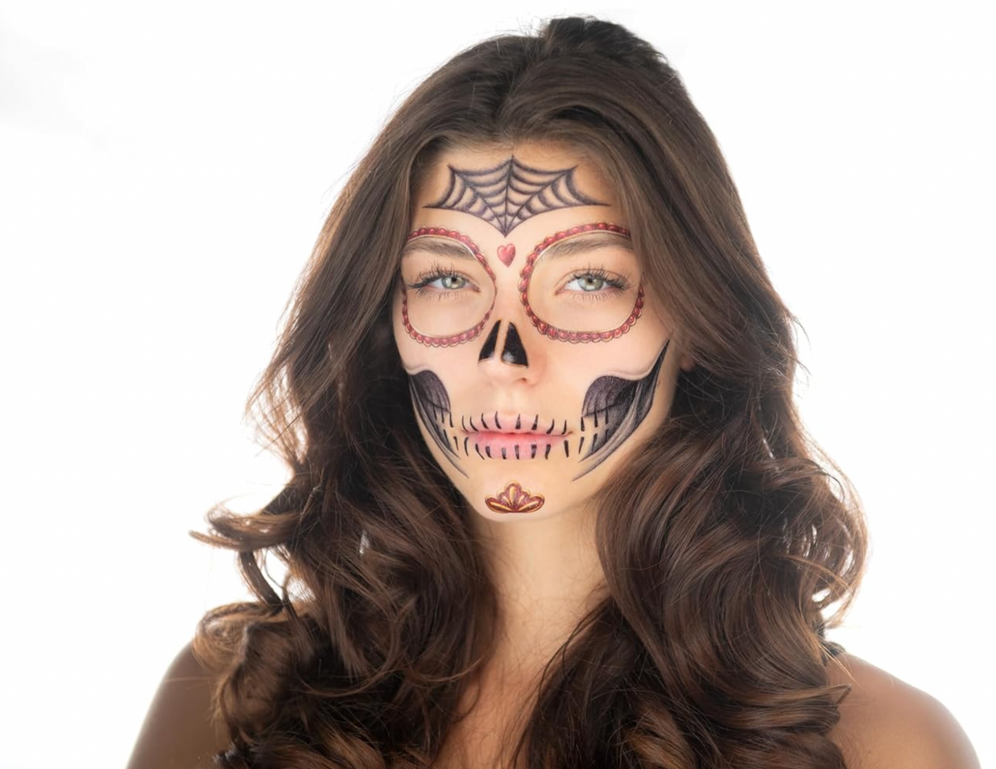 2 x La Catrina Face Halloween Temporary Tattoo, Dia de los Muertos