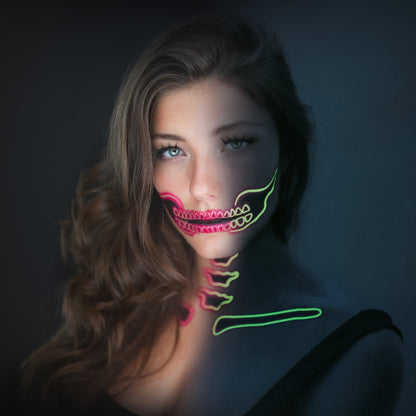 2 x Neon Skull Face Pink Temporary Tattoo, Halloween Costume for Women and Men, Adult, Glow in the Dark