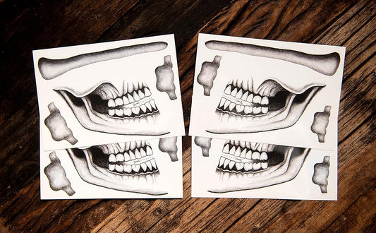 2 x Classic Skull Temporary Tattoo Halloween Costume for Men and Women, Adult, Face Sticker