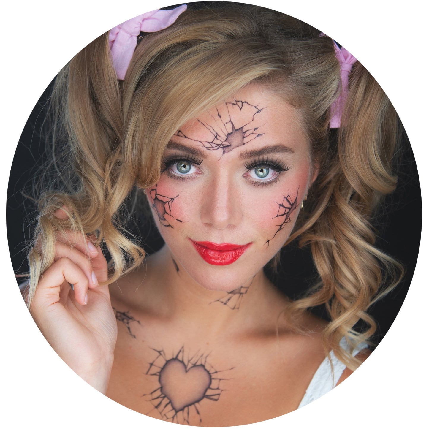 2 x Broken Doll Temporary Tattoo Halloween Costume for Men and Women, Adult, Face Sticker