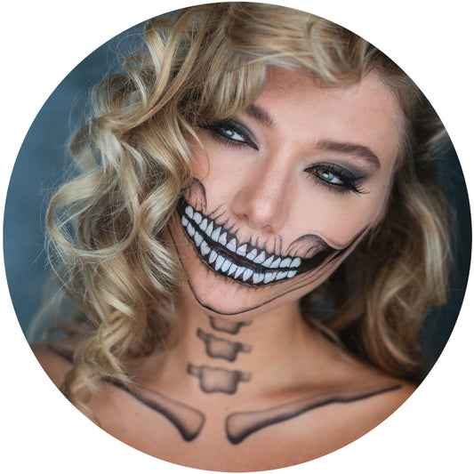 2 x Classic Skull Temporary Tattoo Halloween Costume for Men and Women, Adult, Face Sticker